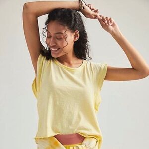 Anthropologie Daily Practice Flutter Sleeve Yellow Cotton Tee